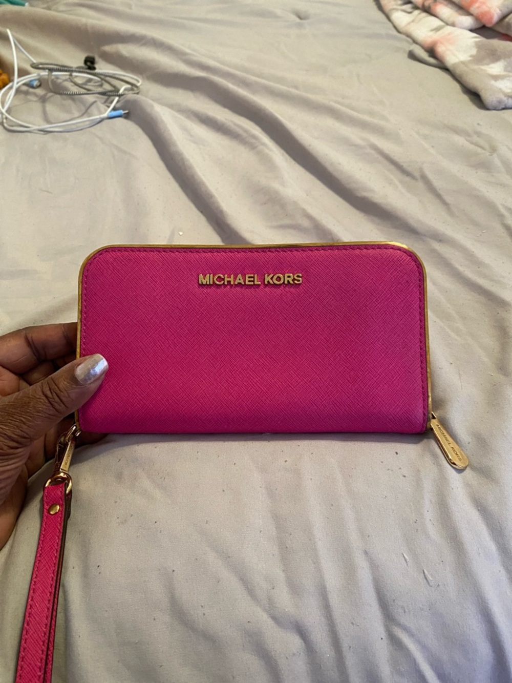 Michael Kors Hot Pink Zip-Around Wallet with Gold Hardware